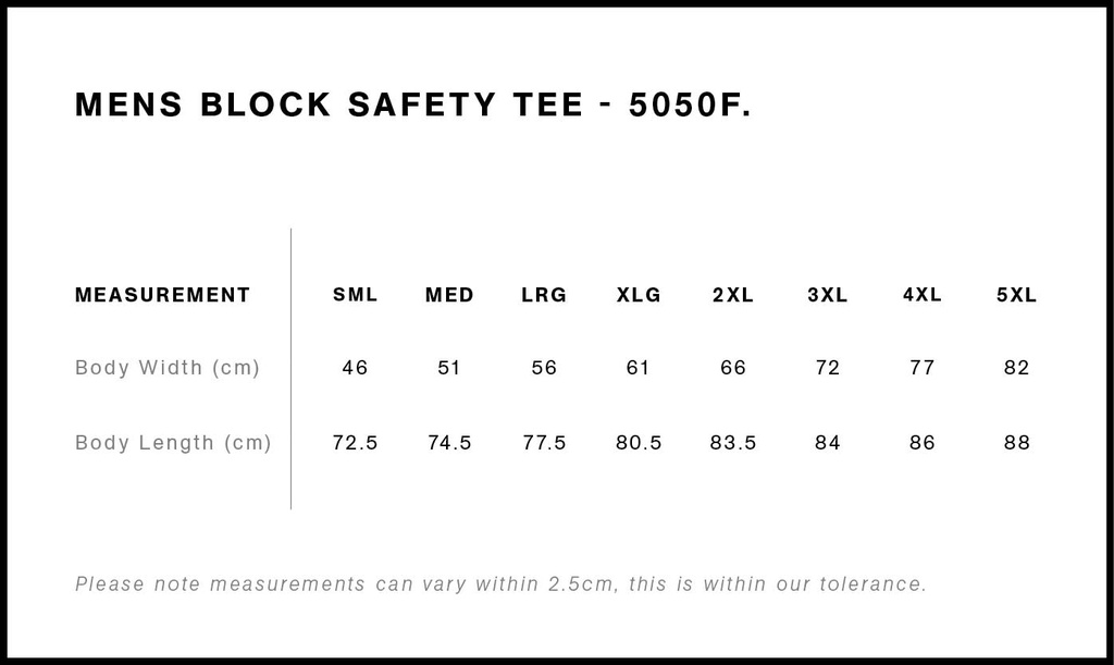 Size Guide - Style 5050F
