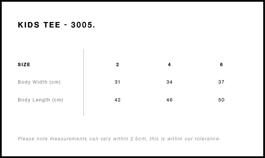 Size Guide - Style 3005