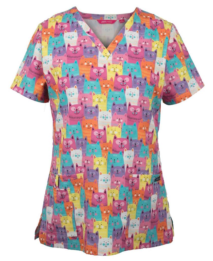 4STP1 - JBs Ladies Scrub Top Printed