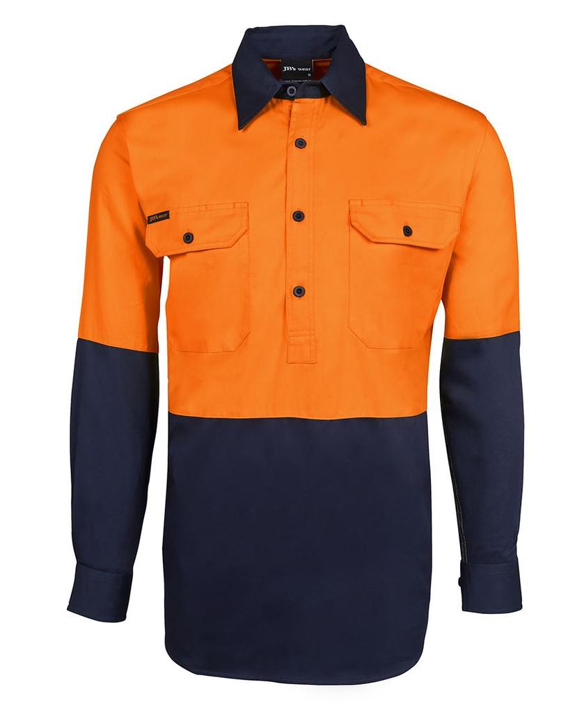 [6HVCFONAA] 6HVCF - JBs Hv Close Front L/S 190G Shirt (XS, Orange/Navy)