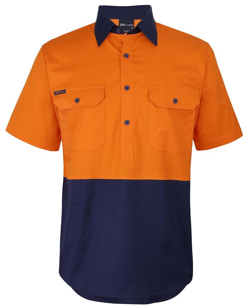 [6HVCWON12] 6HVCW - JBs Hv Close Front S/S 150G Work Shirt (2XS, Orange/Navy)