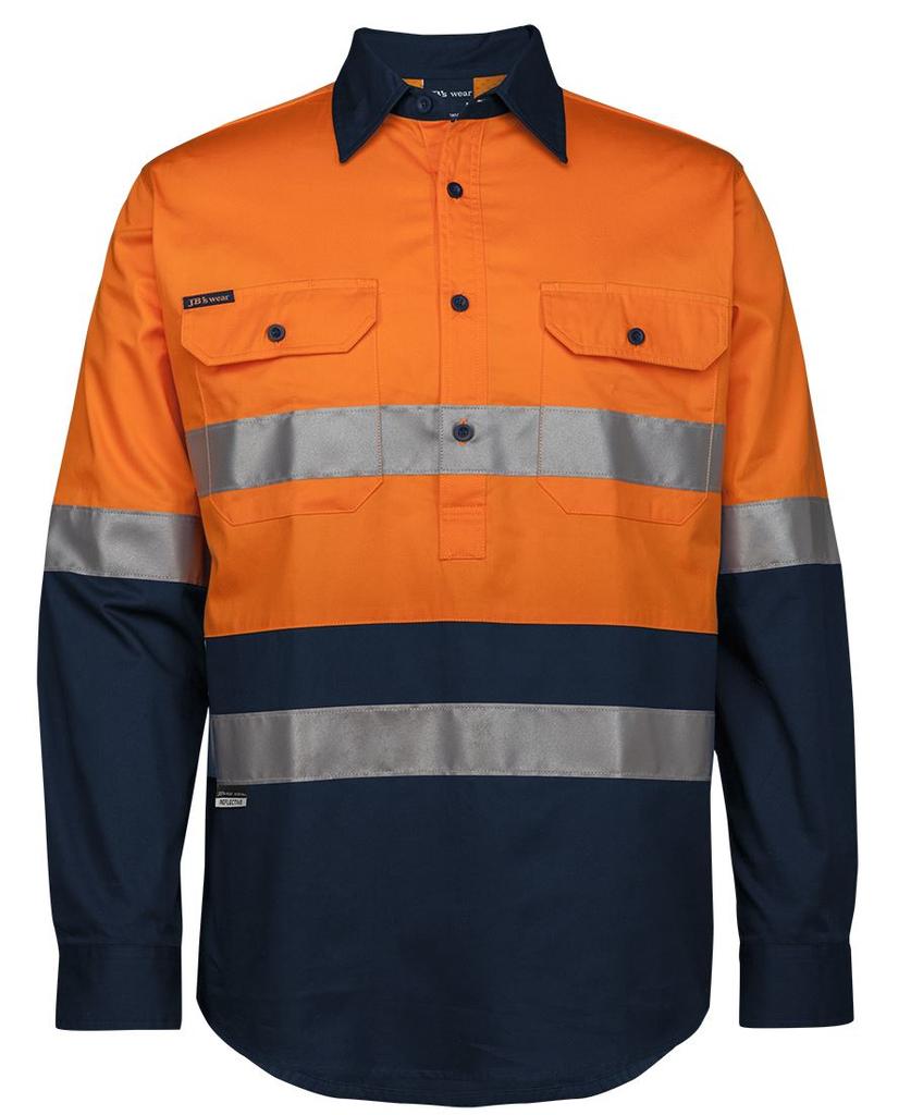 [6HWCSONAA] 6HWCS - JBs Hv (D+N) Close Front L/S 150G W/Shirt (XS, Orange/Navy)