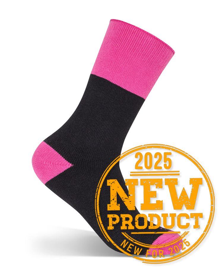 [6WWS3B605] 6WWS3 - JBs Ladies Work Sock 3 Pack (5-8, Black/Mid Pink)