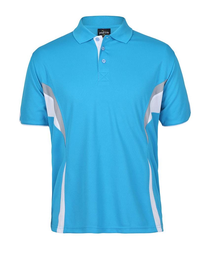 [7COPDWG10] 7COP - Podium Cool Polo (3XS, Aqua/White/Grey)