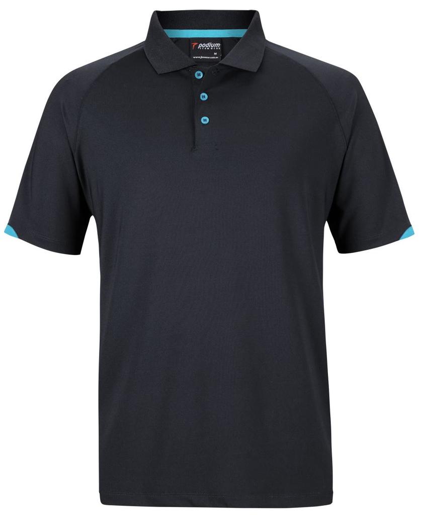 [7STCBDA0] 7STC - Podium Contrast Stretch Polo (3XS, Black/Aqua)