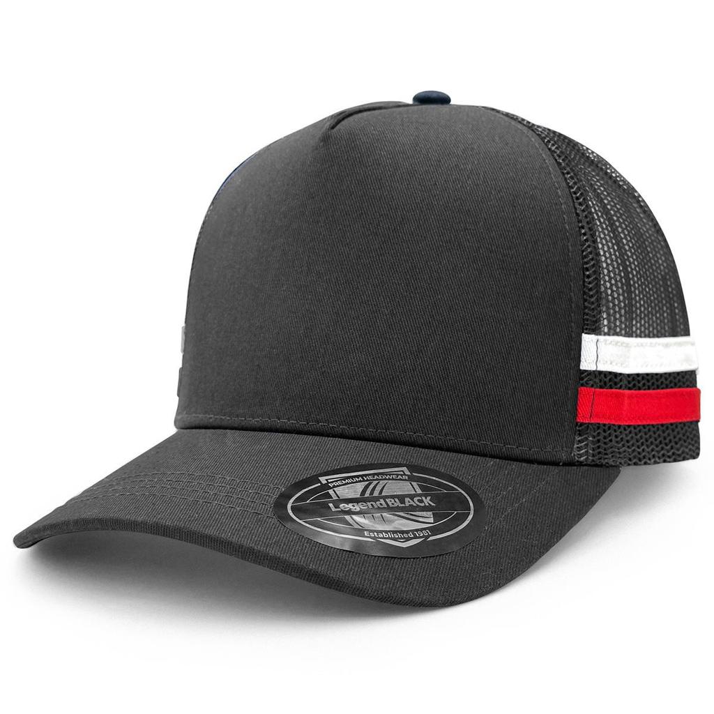 [7050-BL.BL.WH.RE] Striped Trucker - 7050 (Black,Black,White,Red)