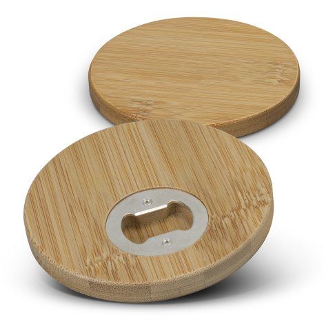 [125537] Bamboo Bottle Opener Coaster - Set of 2 - Round - 125550