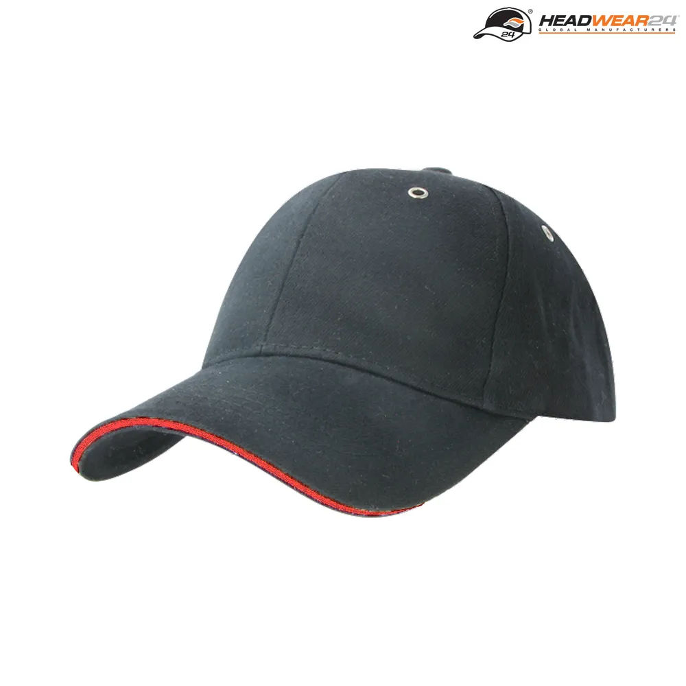 [HM6001BLRE-HW24] M6001 - Headwear24 Metal Sandwich Peak (Black/Red)