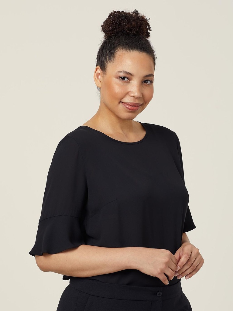 [9352795911674] CATUK4 - Georgie Fluted Sleeve Top (6, BLACK)