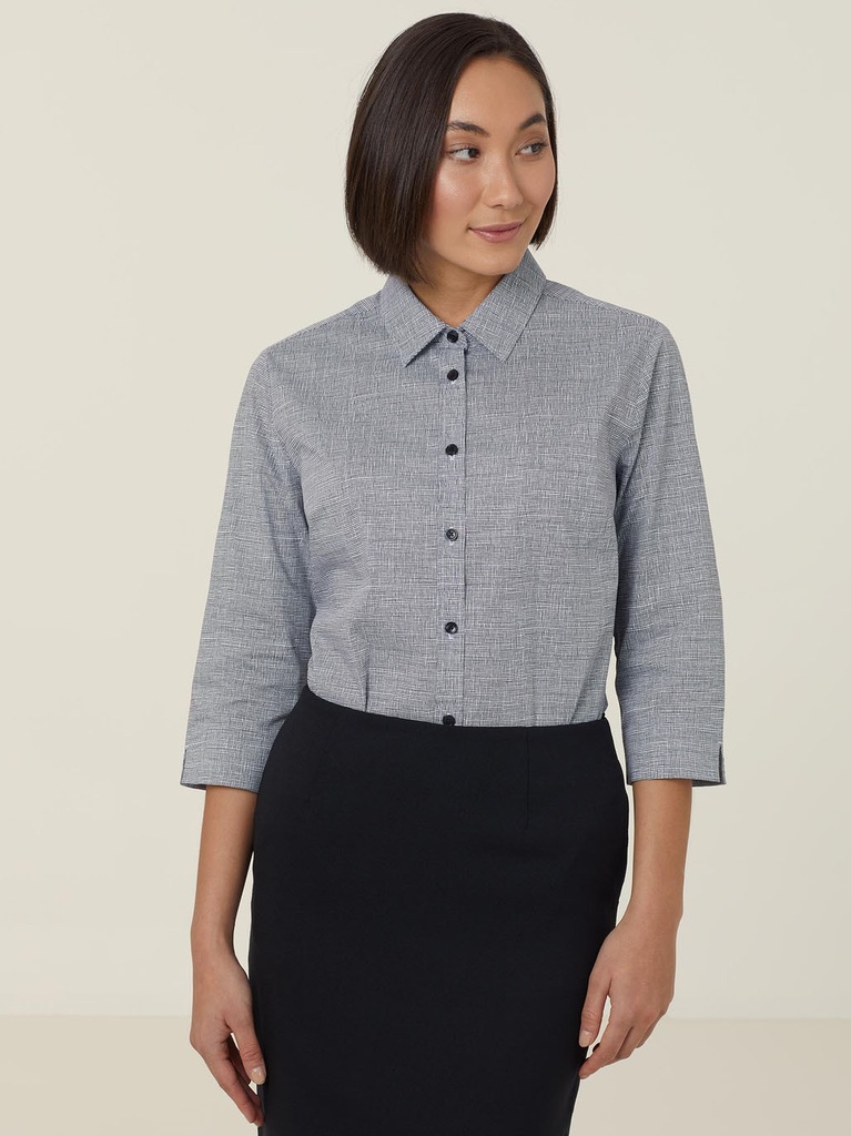 [9352795921451] CATUKX - Avignon Abstract Print Stretch 3/4 Sleeve Shirt (6, BLACK/WHITE)