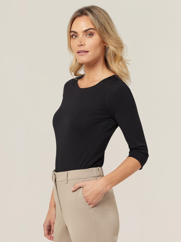 [9357732570747] CATUSX - Matt Jersey Boat Neck 3/4 Sleeve Top (2XS, BLACK)