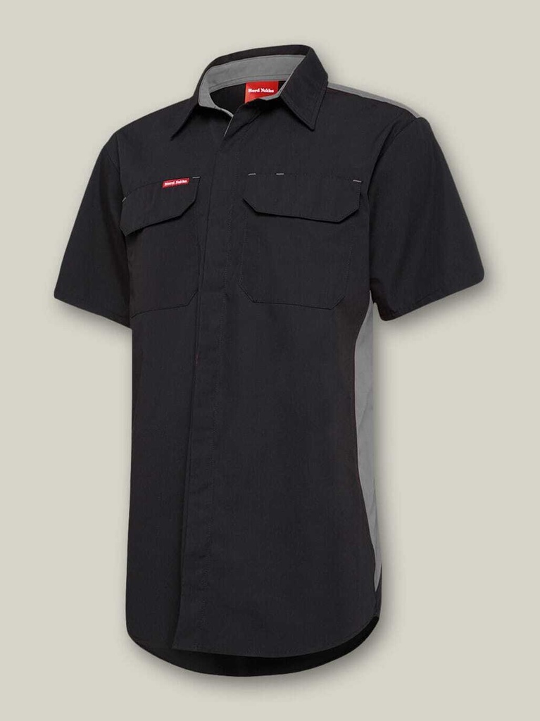 [9400083167422] N2SU01 - Shirt Contrast Lightweight PC Short Sleeve Dome (S, BLACK/GREY)