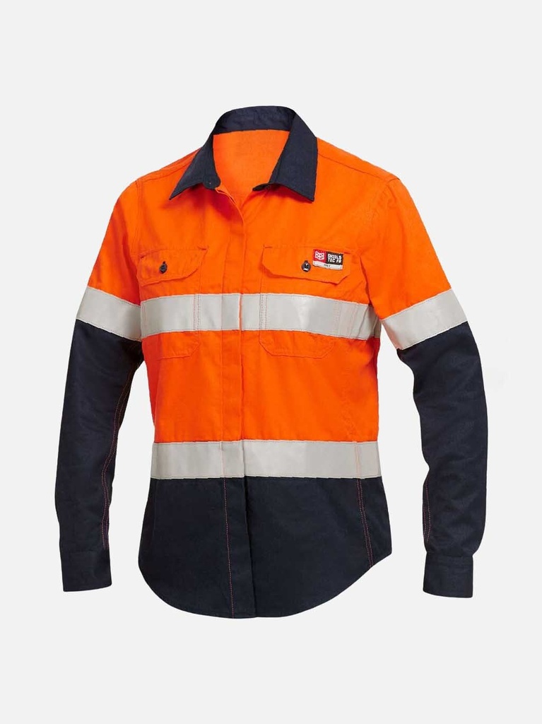 [9400083087294] Y04050 - Womens FR Long Sleeve Shirt 2 Tone Taped (6, ORANGE/NAVY)