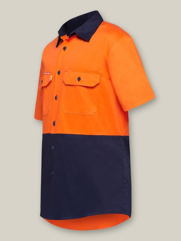 [9400083241276] Y04620 - Hi-Vis Light Weight Vented S Sleeve Cotton Shirt (S, ORANGE/NAVY)