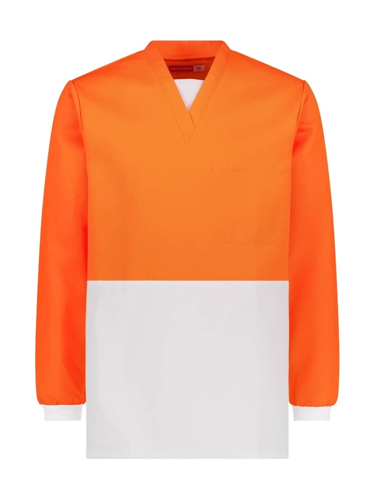 [9400083405654] N2JU12 - JERKIN HI VIZ V NECK LONG SLEEVE CUFF (S, WHITE/FLUORO ORANGE)