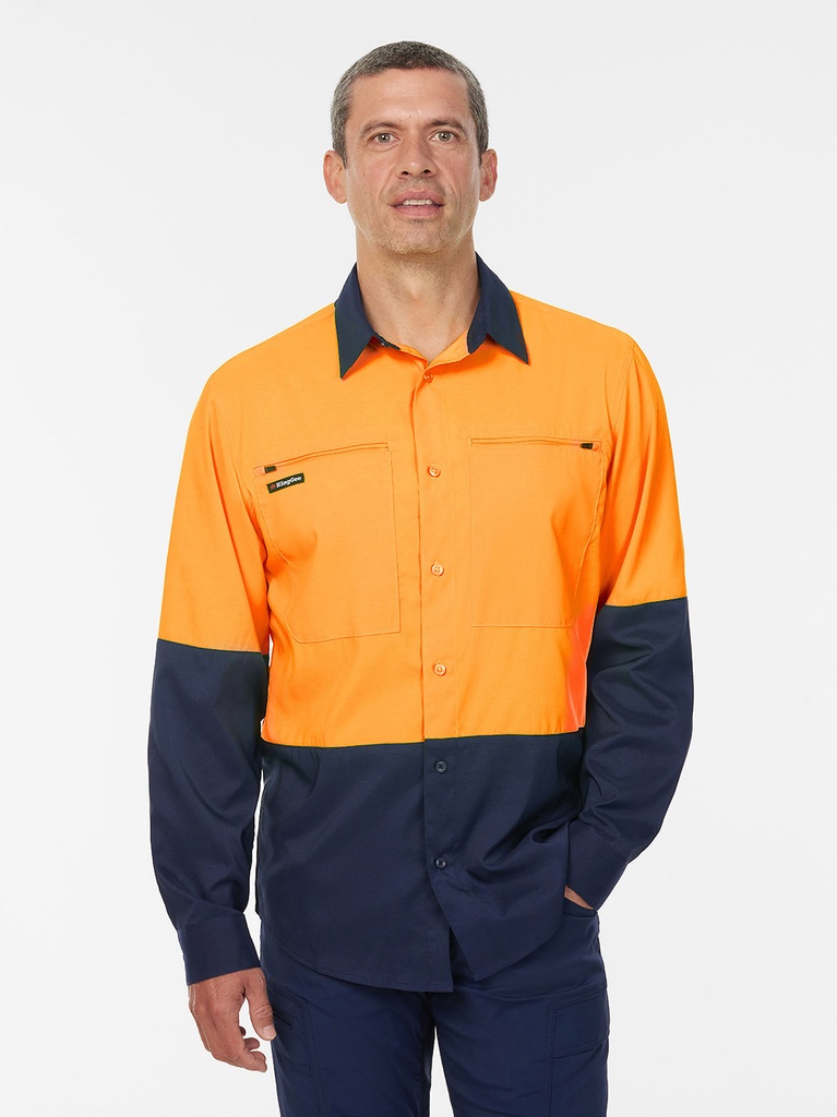 [9357732918525] K54036 - Drycool Hi Vis Spliced Shirt Long Sleeve (2XS, ORANGE/NAVY)