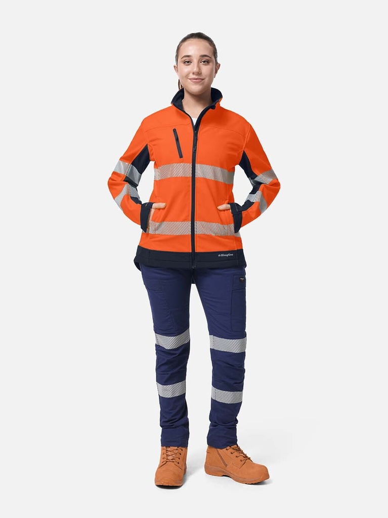[9361812032506] K45000 - WOMENS ORIGINALS SPLICED HV TAPED SOFTSHELL JACKET (6, ORANGE/NAVY)
