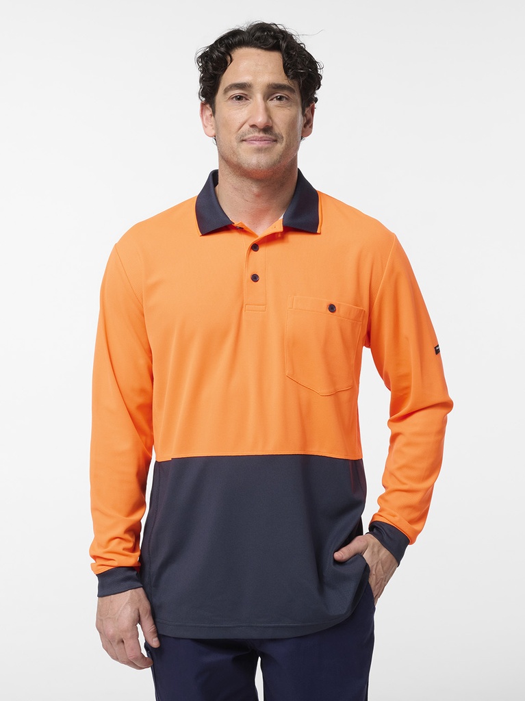 [9361812030564] K54931 - ORIGINALS SPLICED HI VIS L/S POLO (2XS, ORANGE/NAVY)