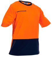 [PCF1011-FLOR/NA-XS] CAUTION D/O POLAR FLEECE T-SHIRT, ORANGE/NAVY - 280GM-SIZE (XS)