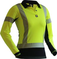 [PCP1265-FLYE/BK-4] CAUTION D/N L/S WOMEN'S MICROVENT POLO-SIZE (4)