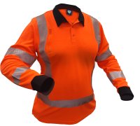 [PCP1274-FLOR-4] CAUTION TTMC-W17 X-BACK L/S WOMEN'S MICROVENT POLO-SIZE (4)