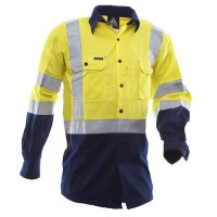 [801133-S] RIP STOP 155GSM COTTON LS SHIRT, D/N, YELLOW/BLUE-SIZE (S)