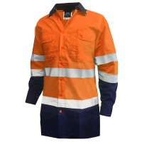 [801134-XS] RIP STOP 155GSM COTTON LS SHIRT, D/N, ORANGE/BLUE-SIZE (XS)