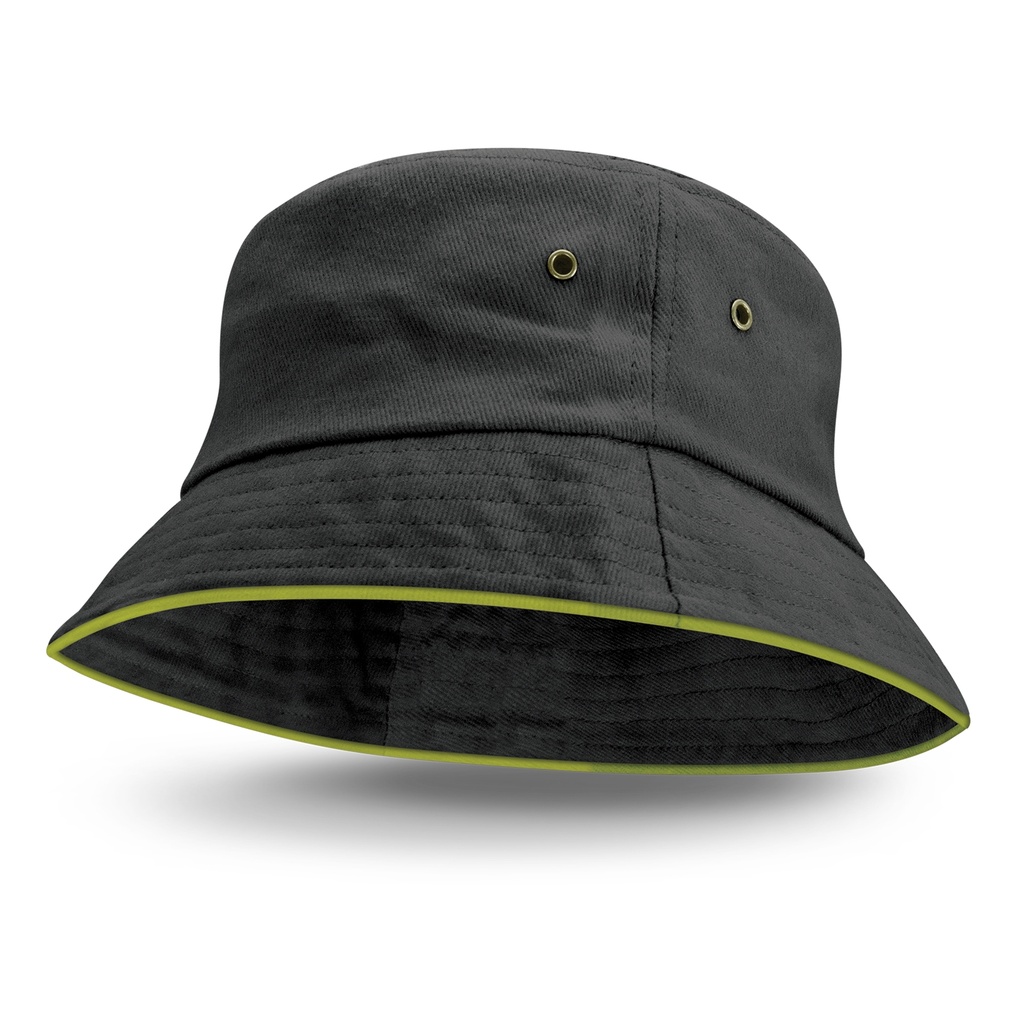 [115489] Bondi Bucket Hat - Coloured Sandwich Trim - 115741 (LARGE, Black/Bright Green)